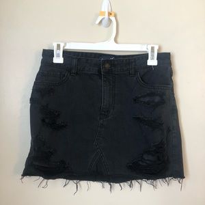 High waisted black denim skirt